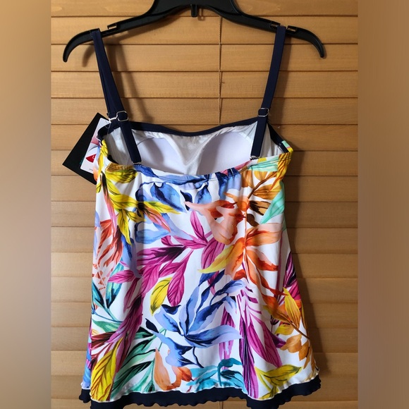 MAXINE NWT CONGA RUFFLE TNKINI IN FLORAL/ NAVY BLUE ADJUSTABLE STRAPS SIZE 8 - Picture 4 of 8